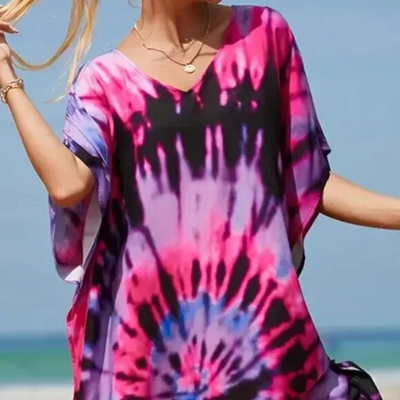 Dresses & Skirts - Kaftan Tie Dye Dress Swim Cover Up Maxi Loungewear OS L XL 1X NEW